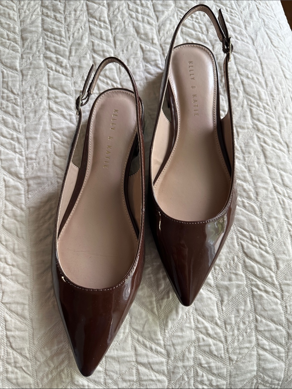 Kelly & Katie Chocolate Brown Patent Pointed Slingback Flats